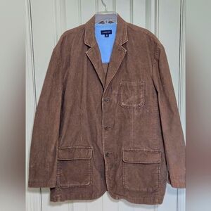 Lands' End brown corduroy jacket blazer button up front pockets retro Mens XXL